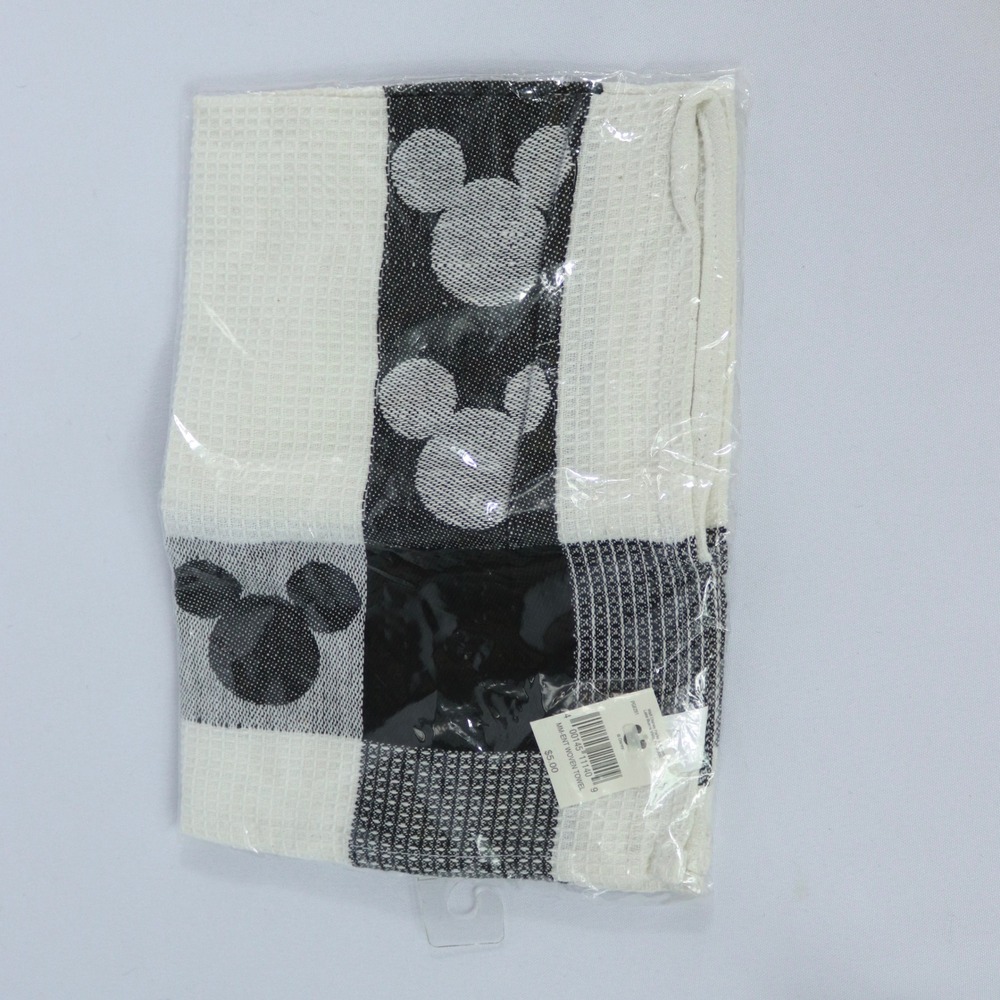 NEW Disney Parks Home Black and White Kitchen Towel Mickey Mouse Waffle Weave